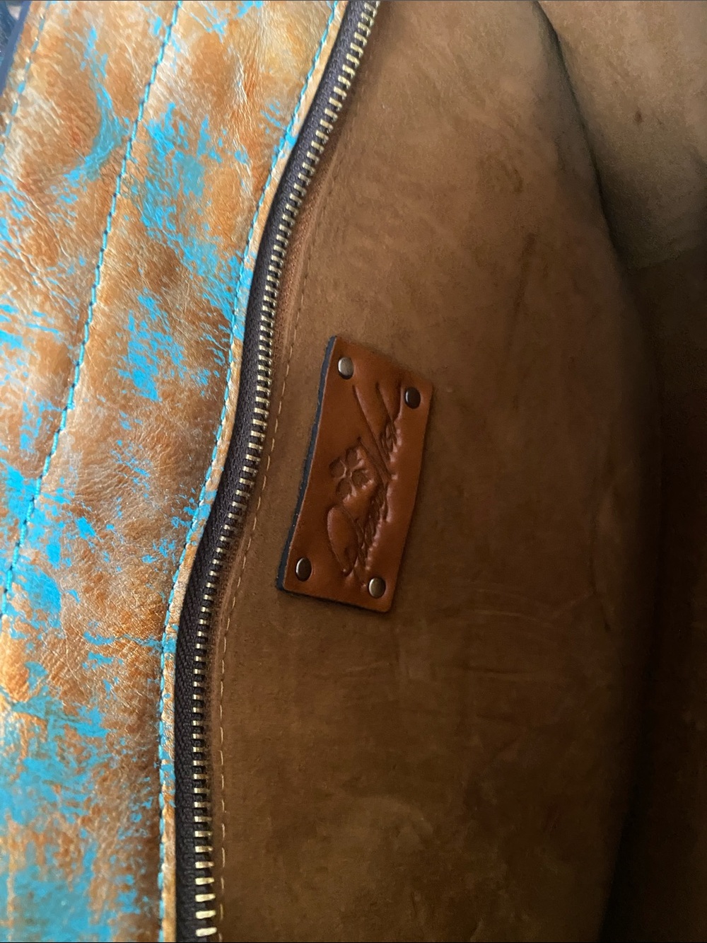 PATRICIA NASH Zancona Tooled Turquoise Leather Tote Bag Teal green Floral - Picture 9 of 9